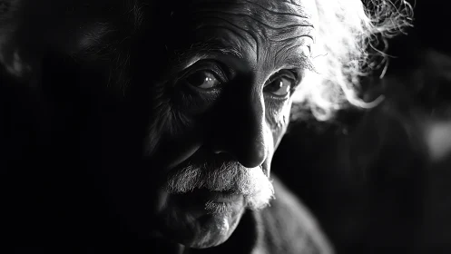 Monochrome close portrait of elderly man in strong sidelight.