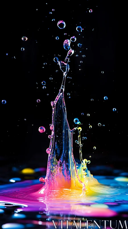 Neon liquid splash sculpture freezes vibrant color motion.