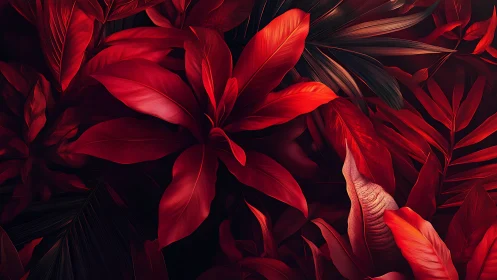 Crimson tropical foliage with dramatic low-key lighting