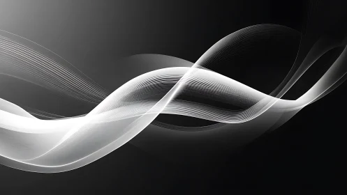 Flowing white wave lines drift across a dark gradient field.