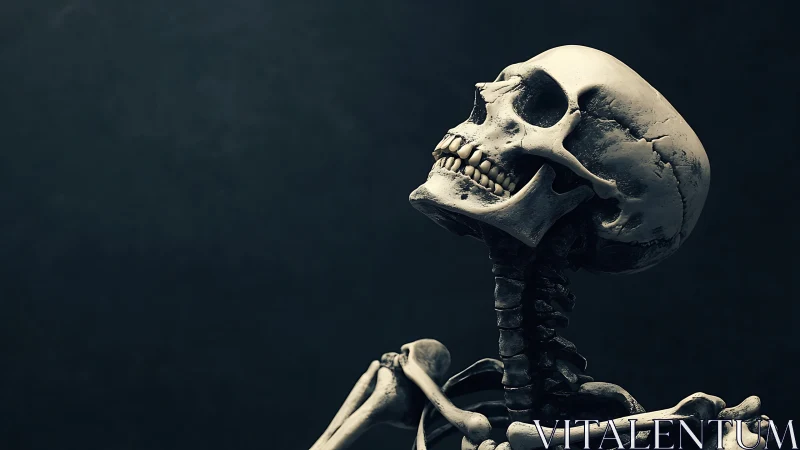 Lateral human skeleton profile under moody low key lighting