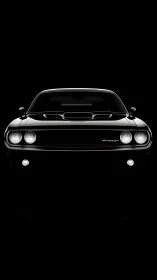 Front-view classic muscle car in minimal photorealistic contrast.