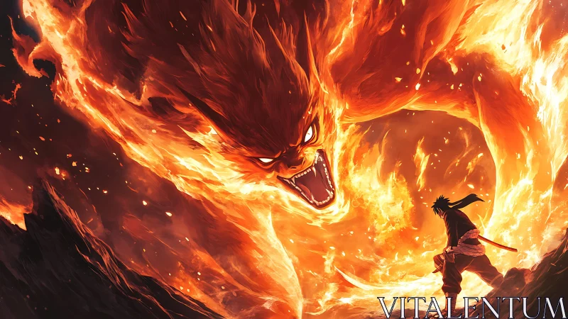 Fire Elemental Beast Confrontation: Dynamic Anime Combat Render