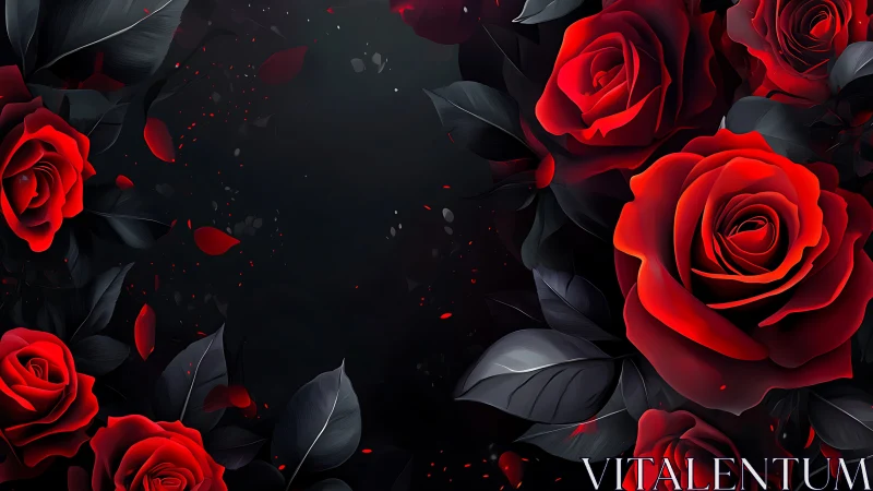 Crimson Blooms Ignite Against Obsidian Velvet