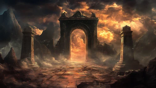 Fiery sky gateway opens onto a mysterious fantasy realm