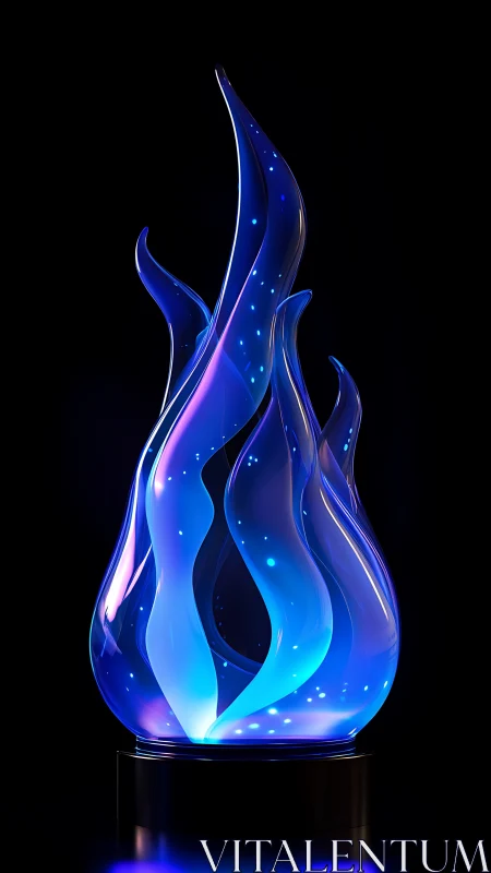 Luminescent Flame Form with Particle Effects on Black Base.