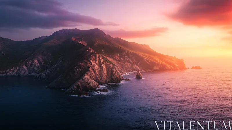 Volcanic Cliffs Ignite With Golden Hour Radiance Above Tranquil Waters