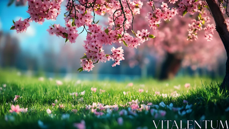 Cherry Blossom Canopy: Depth-of-field Spring Landscape.