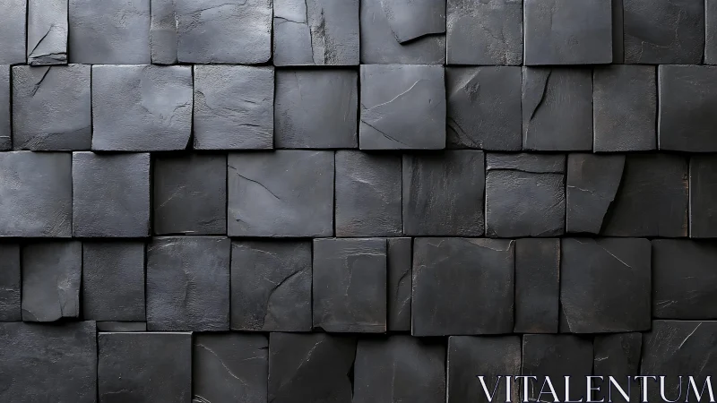 Dark Slate Tile Wall with Textured, Modern Geometric Pattern.