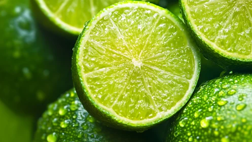 Macro citrus cross-sections with vivid dewy lime textures.