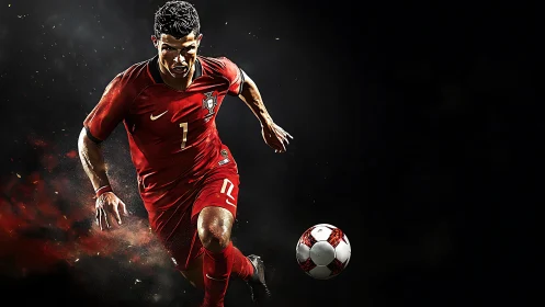 Scarlet sprint of a power striker carving sparks of motion.