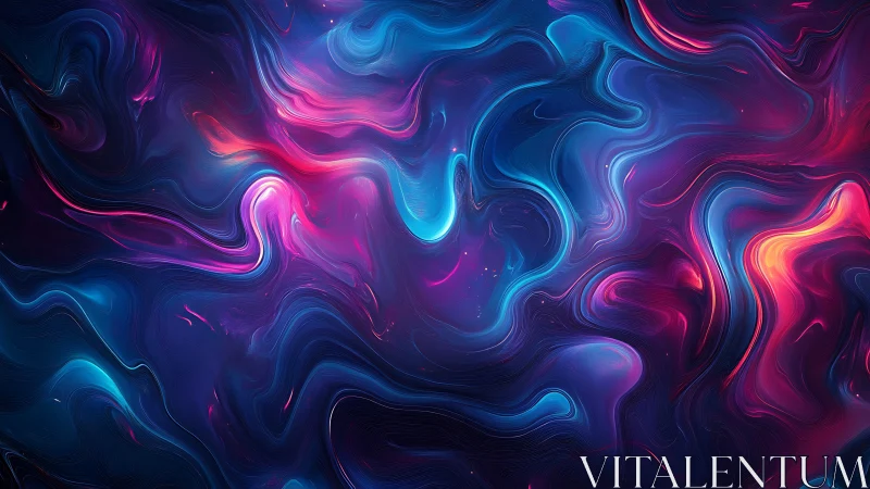 Neon cosmic fluid waves swirl through deep indigo void