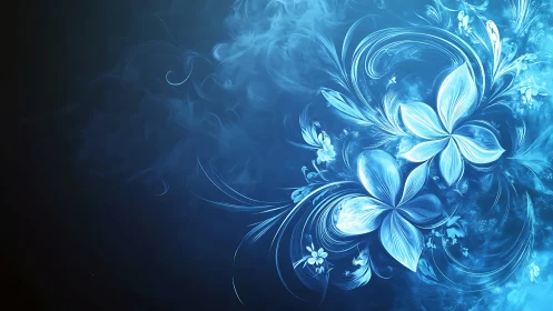 Frostlit Petals Whirling Through Midnight Azure Mist.