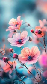 Pink cosmos flowers with unfocused background gradient