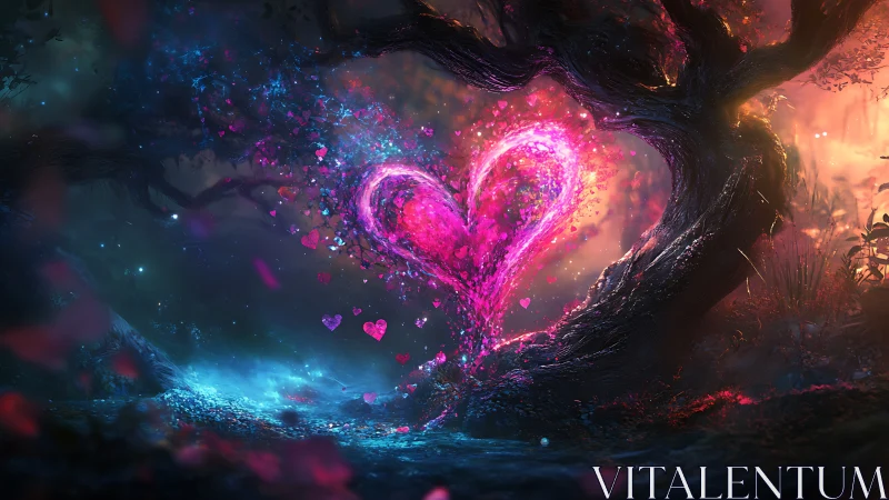 Luminescent Heart Form: Neon Pink Radiance with Particle Cascade