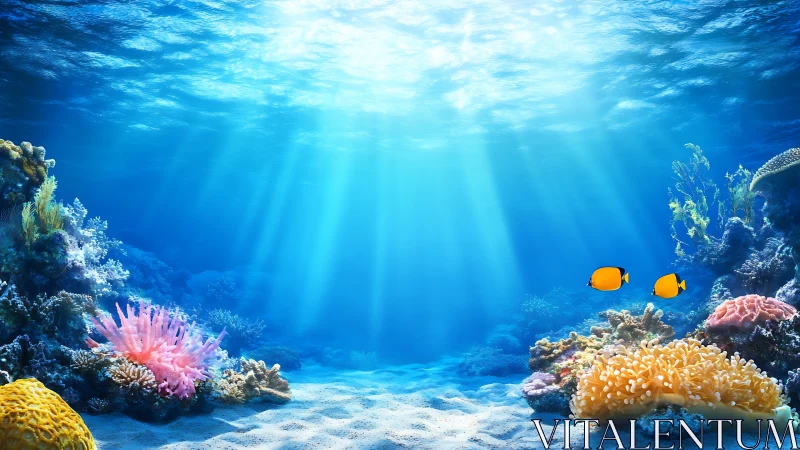 Sunlit coral reef welcomes curious eyes to a calm seascape