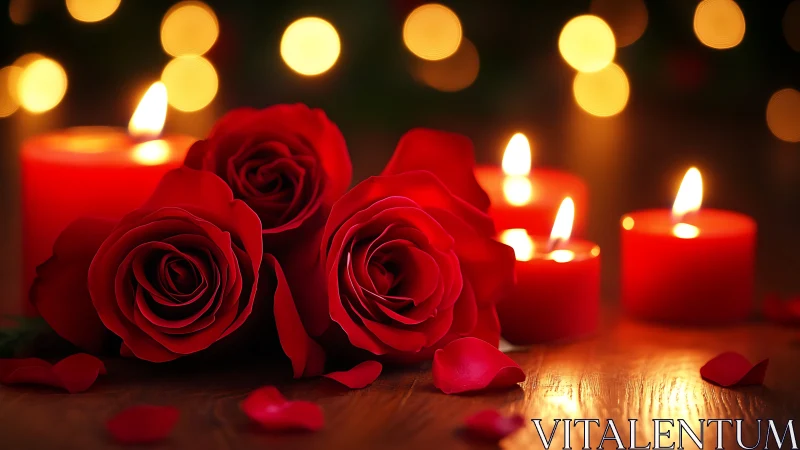 Red Roses and Candlelight: Romantic Still Life Composition.