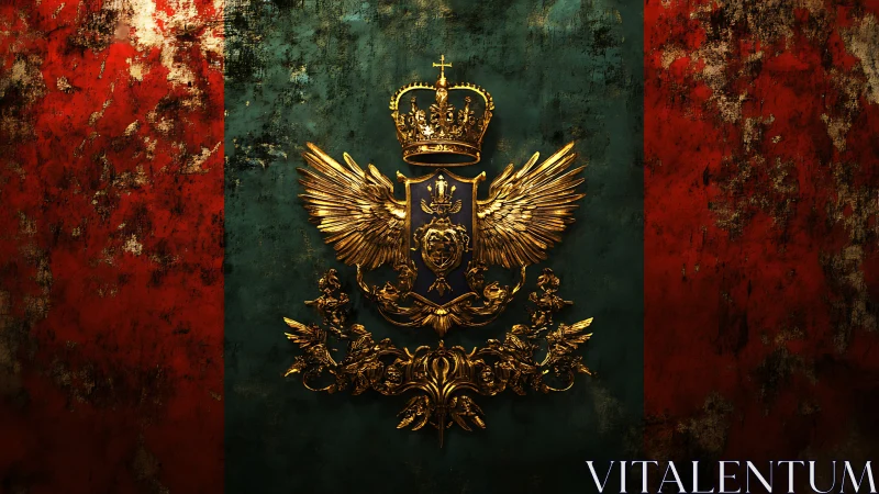 Gilded heraldic eagle relief on distressed tricolor metal field