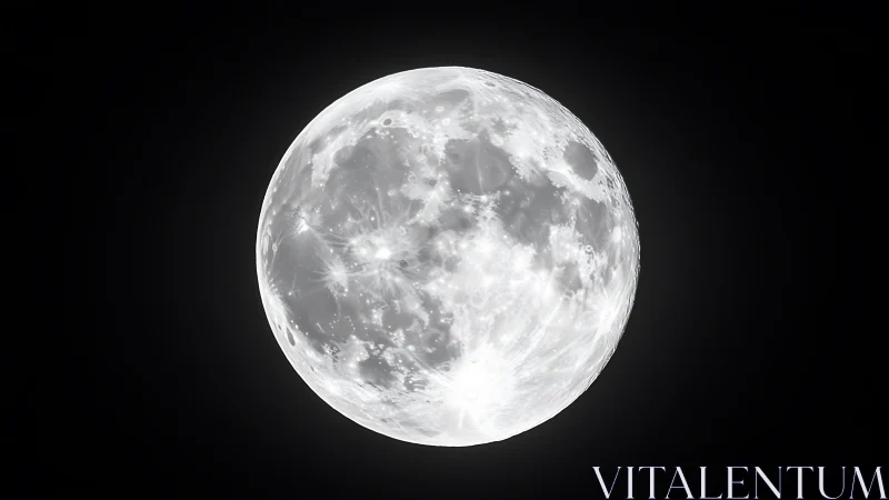 Full moon glows sharply against deep black night sky