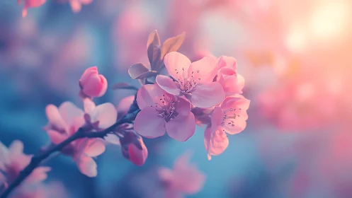 Blossom Dreamscape: Pink Cherry Petals Suspended in Reverie.