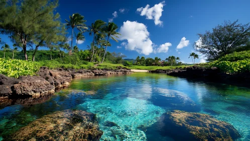 Crystalline Lagoon Dreams: Where Turquoise Waters Kiss Black Sand Shores.