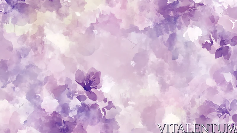 Soft lavender watercolor blooms drift in a dreamy haze