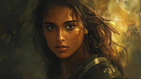 Fierce warrior portrait under molten golden backlight.