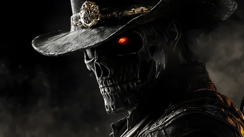Undead gunslinger cyborg portrait with glowing cybernetic eye