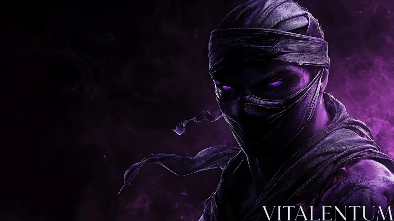 Digital painting portrait of a spectral purple-masked assassin.