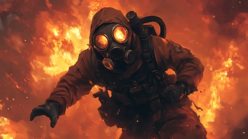 Hazmat Figure in Inferno: Dystopian Digital Rendering.