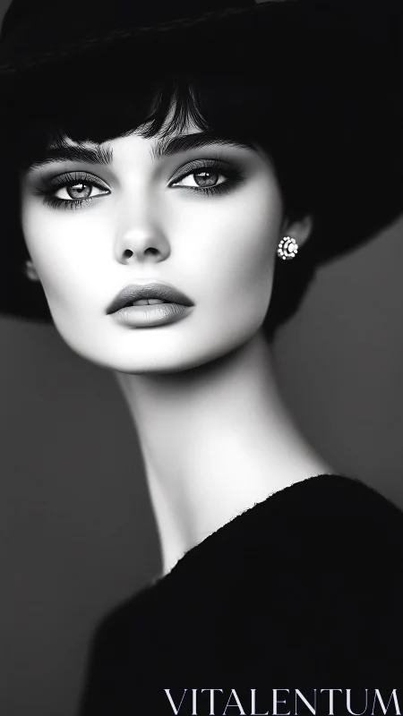 Monochrome fashion portrait with dramatic elegant gaze.
