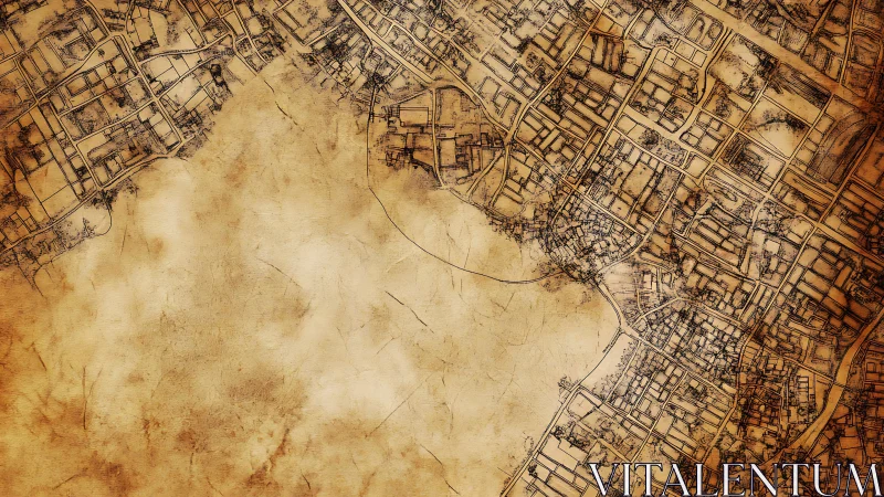 Hand-drawn urban street grid overlays weathered parchment void center
