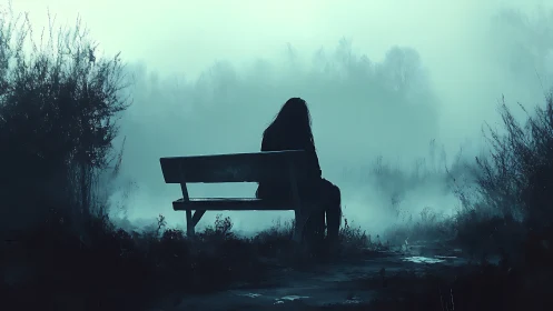 Mist-drenched loner on a bench at the edge of nowhere.