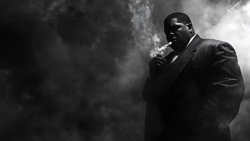 Smoky monochrome portrait of man in sharp suit.