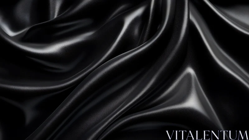 Black Satin Fabric Folds. Luxurious Material Texture.