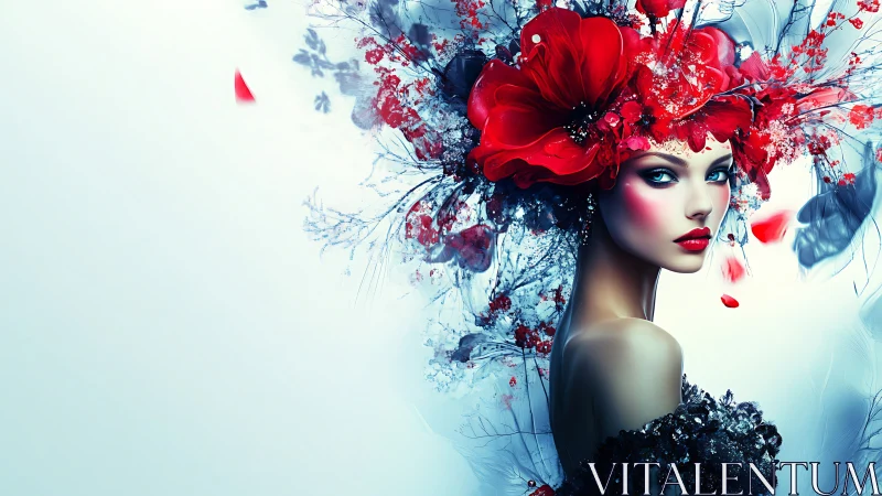 Crimson crowned beauty stands in a dream of frozen petals