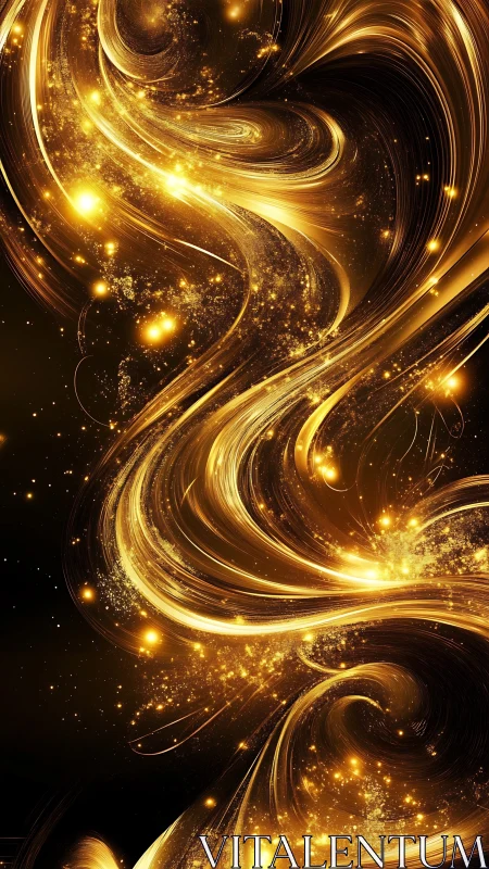Golden light trails with swirling particle motion on black field.