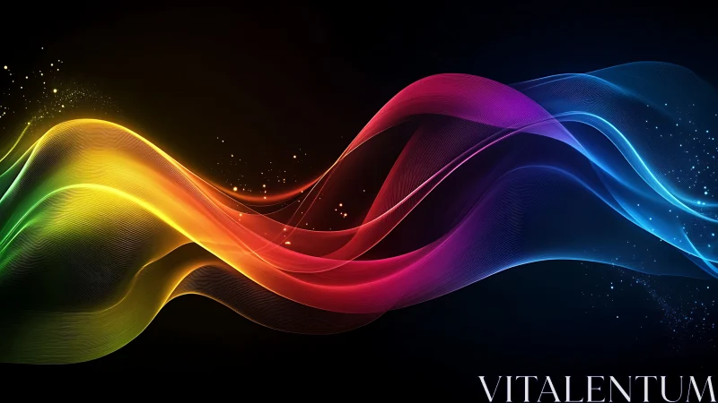 Vibrant neon light waves flow across a deep cosmic black