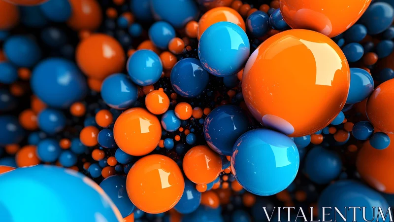 Glowing orange and blue orbs dive through a glossy 3D nebula
