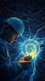 Engineer harnesses glowing energy core in electrified nexus