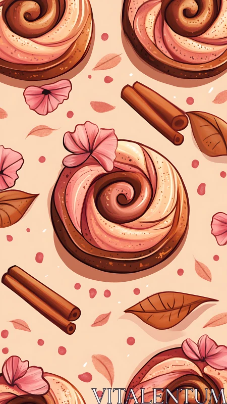 Spiced cinnamon rolls swirl with rosy frosting and petals.