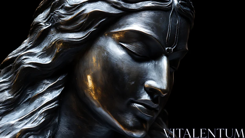 Bronze goddess bust glows with soft rim lighting detail.