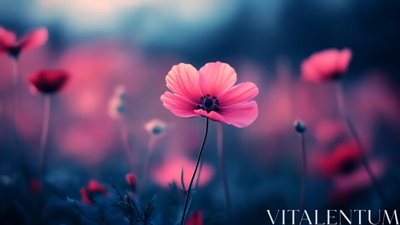 Pink Cosmos Flower in Soft Focus Field