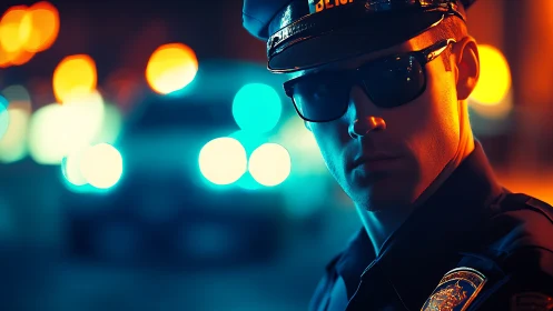 Neon-soaked night patrol turns city blur into bright watch