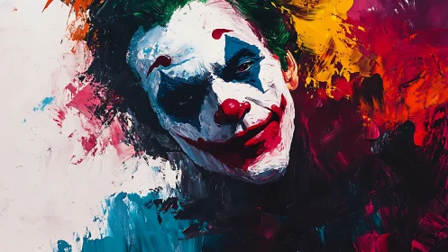 Clown portrait in thick impasto with vivid abstract background.