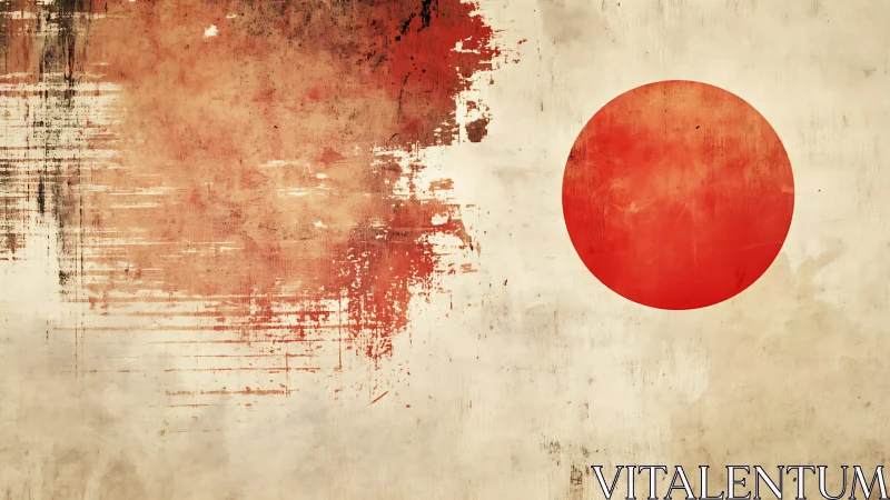 Grunge textured Japanese flag with distressed radial red sun circle