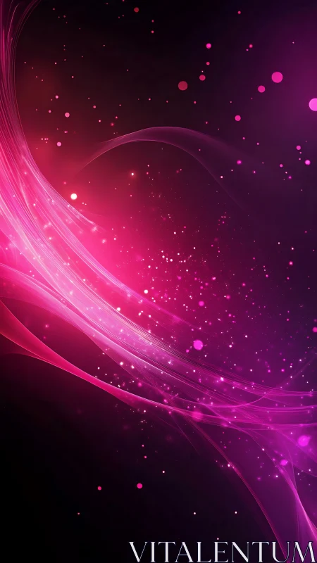 Curved magenta light trails on dark abstract digital field.