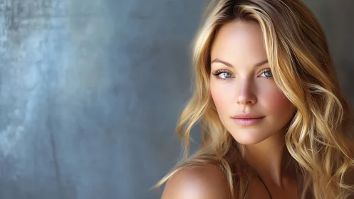 Close-up portrait of woman with long blonde wavy hair.