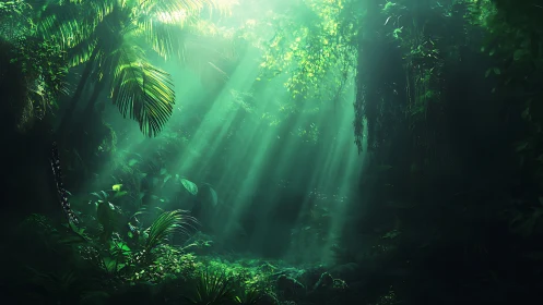 Sunlit Forest Canopy with Mystical Atmosphere