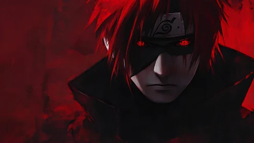 Red-tinted anime portrait with high-contrast shading and glare